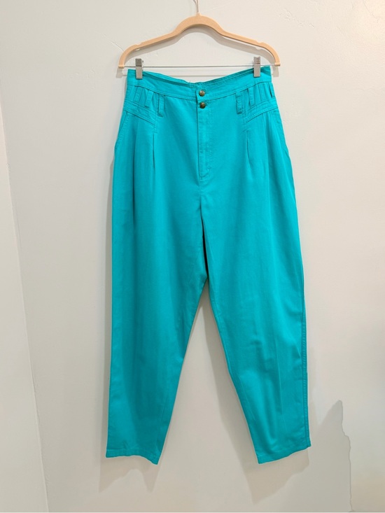 Cherokee Pants - Vintage 80s Cherokee High Waist Pleated Tapered Pants Turquoise Aqua Sz 13 USA